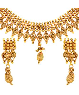 Traditional Designer Gold Plated Choker Style Copper Necklace Set For Women 2