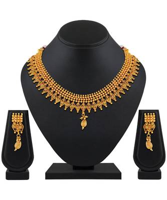 Traditional Designer Gold Plated Choker Style Copper Necklace Set For Women 1