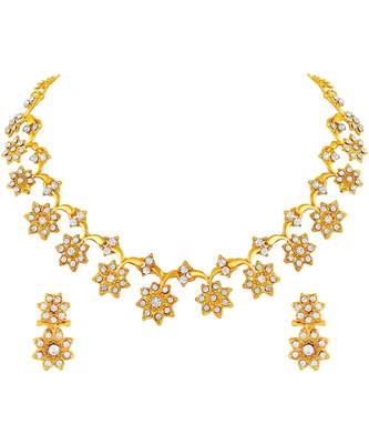 Fancy Flower Design Gold Plated Choker Style Necklace Set For Women 1