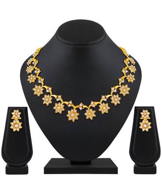 Fancy Flower Design Gold Plated Choker Style Necklace Set For Women 2