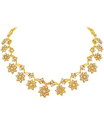 Fancy Flower Design Gold Plated Choker Style Necklace Set For Women 3