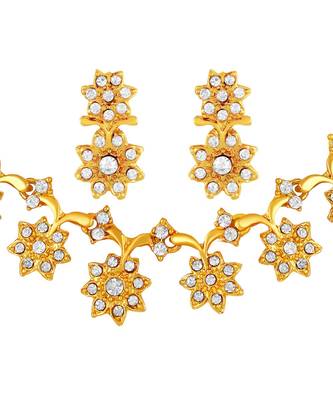 Fancy Flower Design Gold Plated Choker Style Necklace Set For Women 4