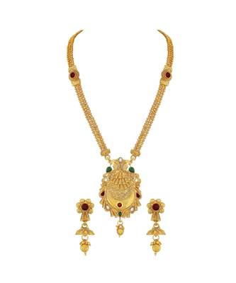 Traditional Peacock Design Gold Plated  Necklace Set For Women 3