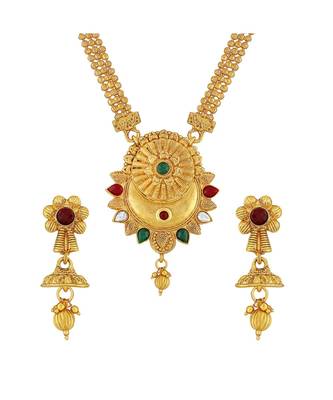 Traditional Flower Design Gold Plated  Necklace Set For Women 1