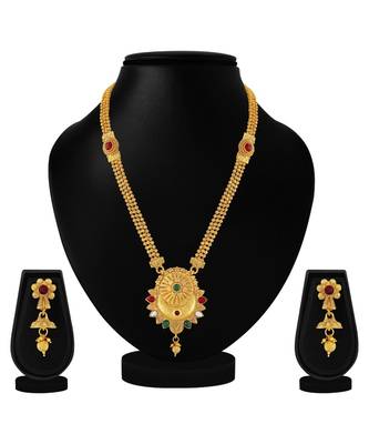 Traditional Flower Design Gold Plated  Necklace Set For Women 2