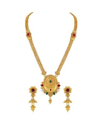 Traditional Flower Design Gold Plated  Necklace Set For Women 3