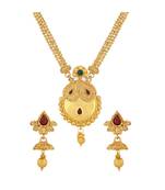 Traditional Pear Shape Design Gold Plated  Necklace Set For Women