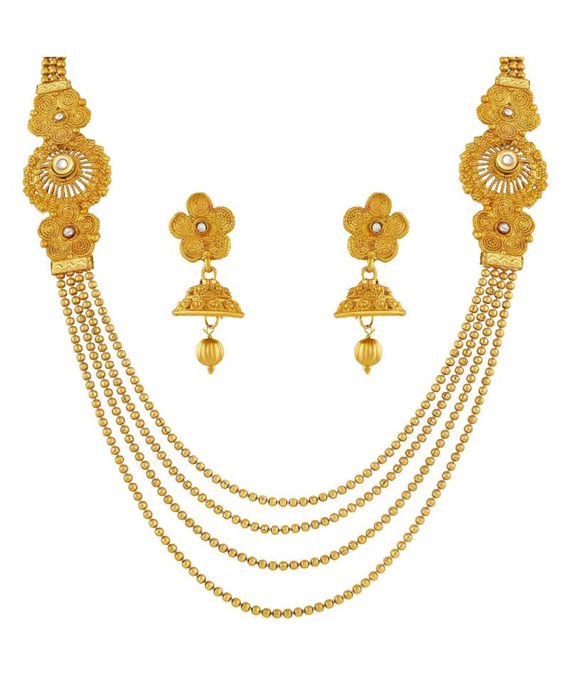 Traditional Four String Gold Plated   Necklace Set For Women