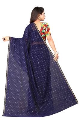 Navy blue printed chanderi saree with blouse 3