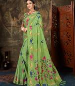 Green woven cotton saree with blouse