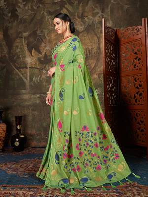 Green woven cotton saree with blouse 2