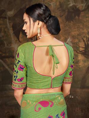 Green woven cotton saree with blouse 5