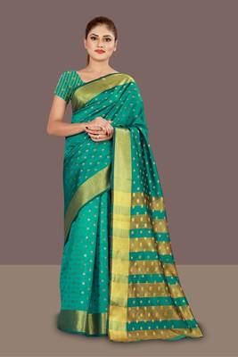 Blue woven art silk saree with blouse 1