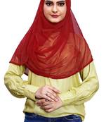 Justkartit Occasion Wear Red Color Soft Net Lycra Stitched Hijab Scarf For Women (To Be Worn On Hijab Cap)