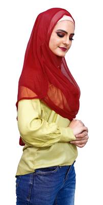 Justkartit Occasion Wear Red Color Soft Net Lycra Stitched Hijab Scarf For Women (To Be Worn On Hijab Cap) 2