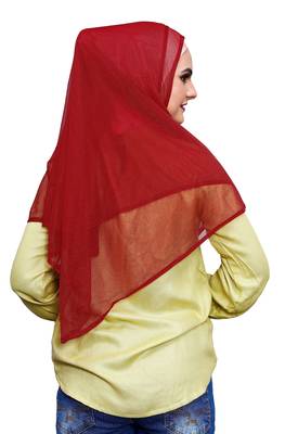 Justkartit Occasion Wear Red Color Soft Net Lycra Stitched Hijab Scarf For Women (To Be Worn On Hijab Cap) 5