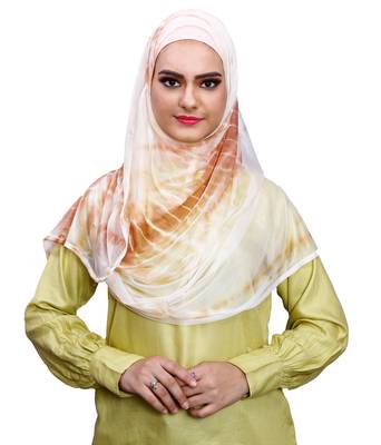 Justkartit Daily Wear Beige Color Instant Stitched 2 Loop Net Lycra Hijab Scarf For Women (To Be Worn On Hijab Cap) 4