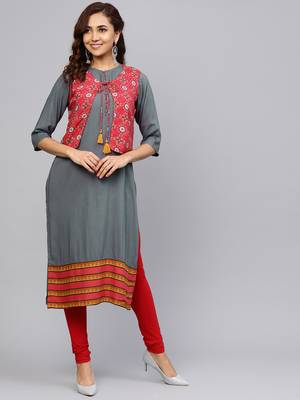 Grey printed liva kurtas-and-kurtis 1