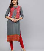 Grey printed liva kurtas-and-kurtis