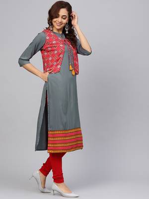 Grey printed liva kurtas-and-kurtis 3
