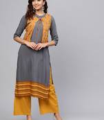 Grey printed liva kurtas-and-kurtis