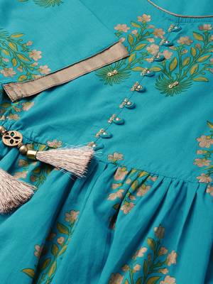 Sky-blue printed cotton long-kurtis 5
