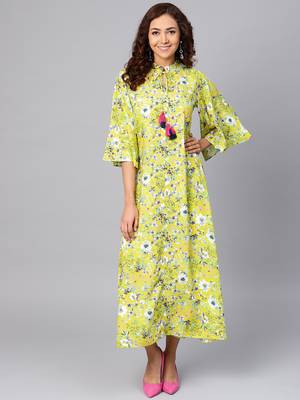 Lime printed liva long-kurtis 1