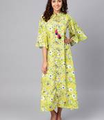 Lime printed liva long-kurtis
