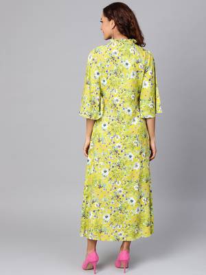 Lime printed liva long-kurtis 2