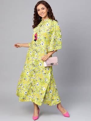 Lime printed liva long-kurtis 3
