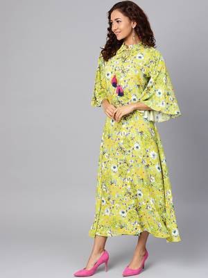 Lime printed liva long-kurtis 4