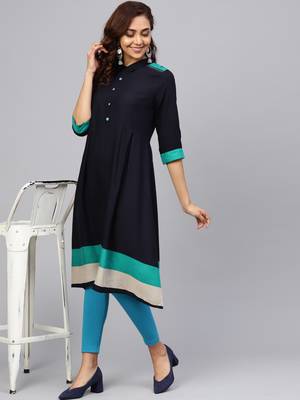 Navy-blue plain liva kurtas-and-kurtis 3