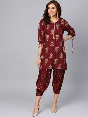 Maroon floral print rayon salwar 1