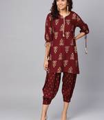 Maroon floral print rayon salwar