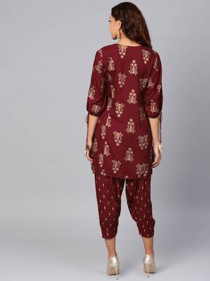Maroon floral print rayon salwar 2