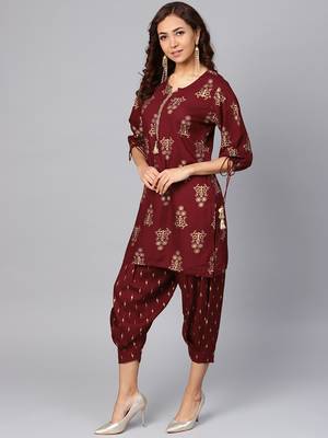 Maroon floral print rayon salwar 4