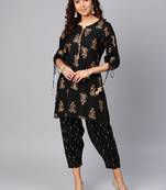Black floral print rayon salwar
