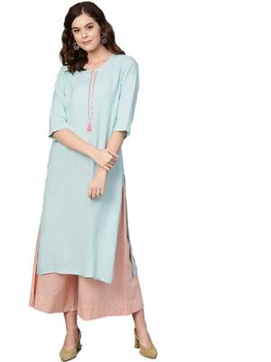 Blue printed rayon kurtas-and-kurtis 4