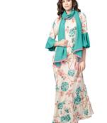 Teal printed rayon long-kurtis