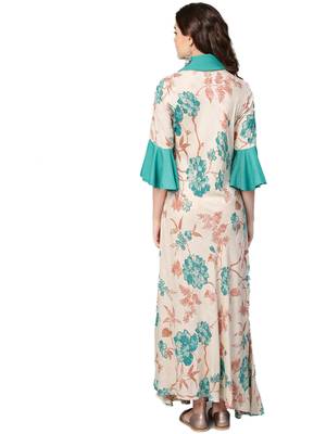 Teal printed rayon long-kurtis 2