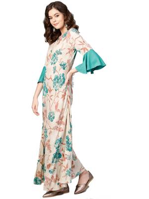 Teal printed rayon long-kurtis 3
