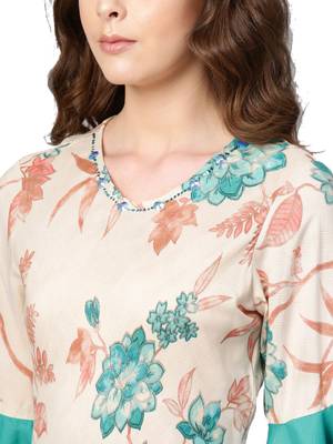 Teal printed rayon long-kurtis 4