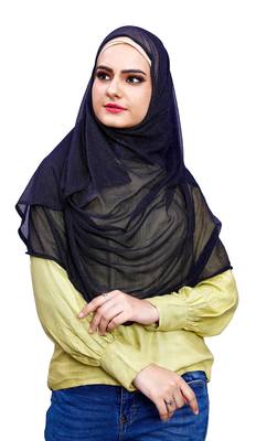 Black Color Stitched Soft Net Lycra Hijab Scarf For Women (To Be Worn On Hijab Cap) 2