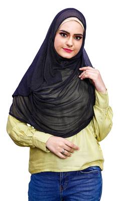 Black Color Stitched Soft Net Lycra Hijab Scarf For Women (To Be Worn On Hijab Cap) 3