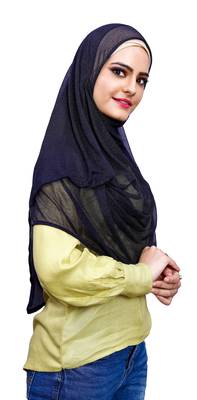 Black Color Stitched Soft Net Lycra Hijab Scarf For Women (To Be Worn On Hijab Cap) 4