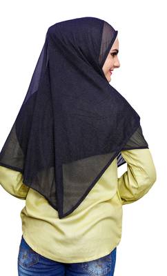 Black Color Stitched Soft Net Lycra Hijab Scarf For Women (To Be Worn On Hijab Cap) 5