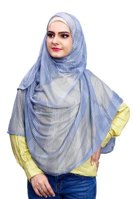 Sky Blue Color Instant Soft Net Lycra Hijab Scarf For Women (To Be Worn On Hijab Cap) 2