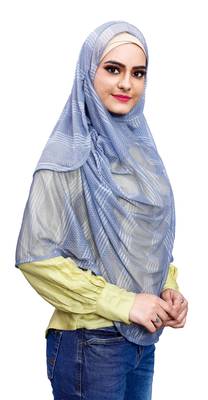 Sky Blue Color Instant Soft Net Lycra Hijab Scarf For Women (To Be Worn On Hijab Cap) 3