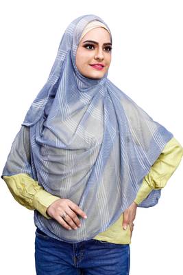 Sky Blue Color Instant Soft Net Lycra Hijab Scarf For Women (To Be Worn On Hijab Cap) 4