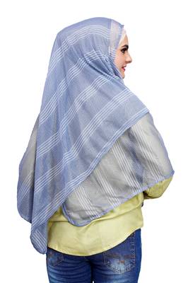 Sky Blue Color Instant Soft Net Lycra Hijab Scarf For Women (To Be Worn On Hijab Cap) 5